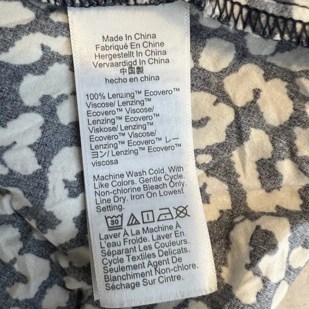 J Crew Midi Dress Womens Medium Blue White Leopard Print Puff Sleeve Tiered Boho